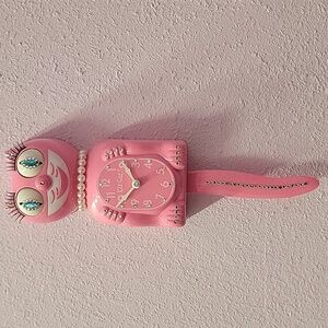 Jeweled Flamingo Pink Lady Kit-Cat Klock clock RARE Vintage